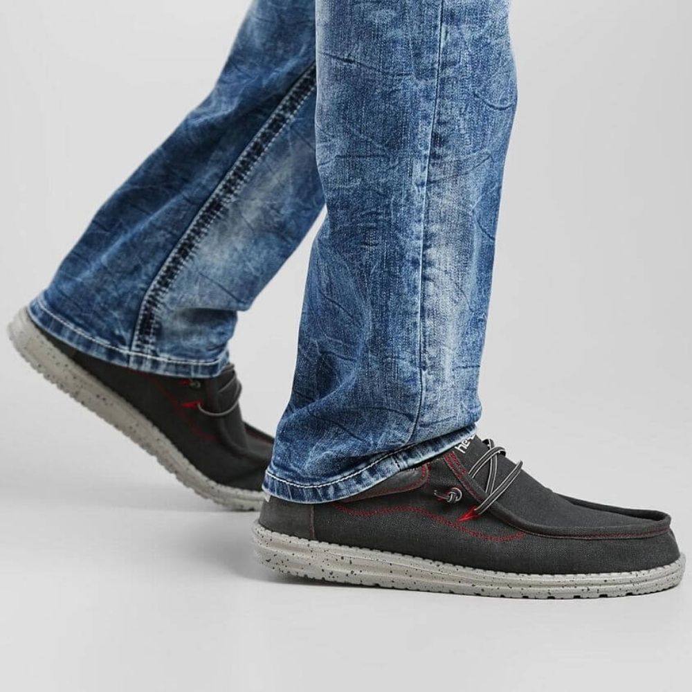 Hey Dude Buckle Exclusive Wally Flow Jet Black Loafer Shoes Size Men 11